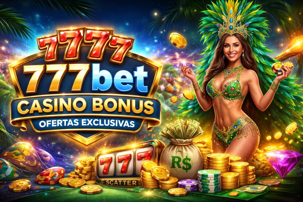777bet Casino Bonus com ofertas exclusivas, Free Spins, Cashback e símbolos de Slots em destaque para jogadores do Brasil