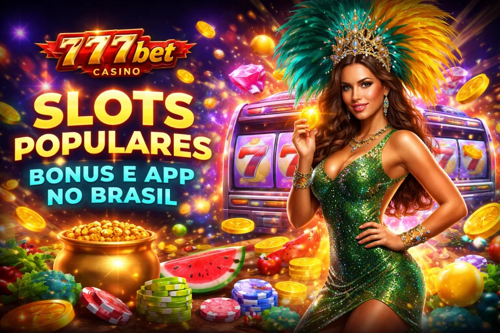Slots do 777bet Casino com visual colorido e destaque para bonus
